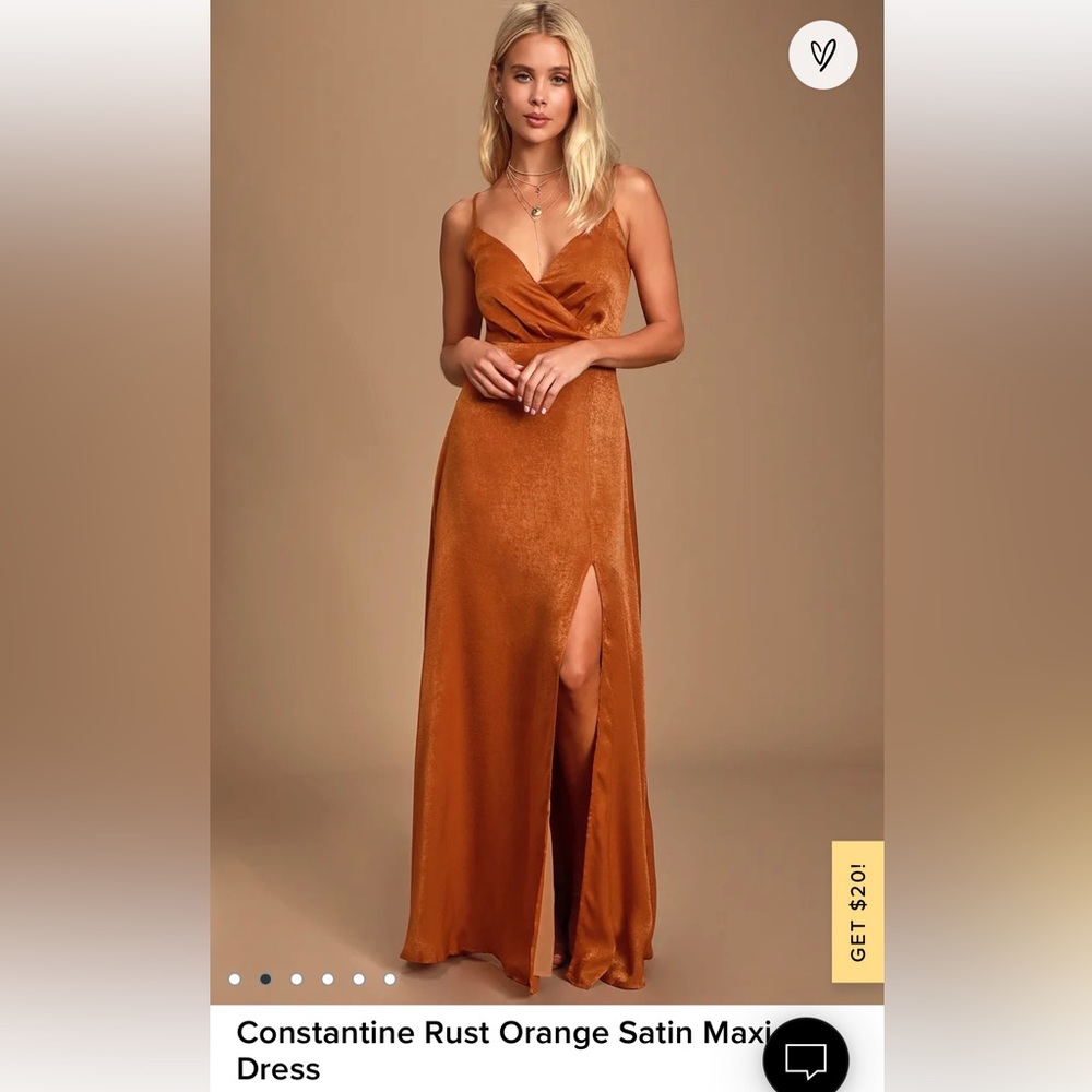 Lulus Constantine Rust Orange Satin Maxi Dress XS